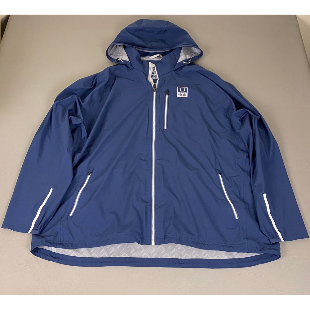 Huk Pursuit Jacket Windbreaker Fishing Men's Size 3XL Blue Full Zip Hooded EUC